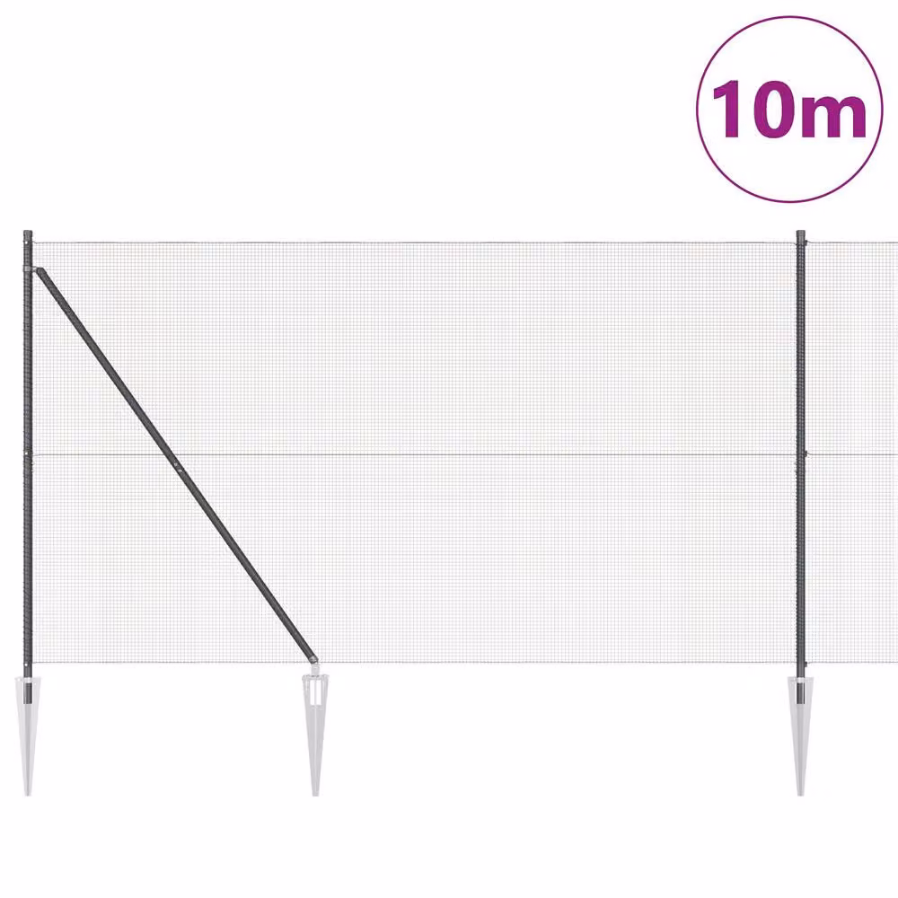 Berkfield Home Grey Steel Welded Wire Fence with 7 Spike Posts, 5 x 10 m – 3