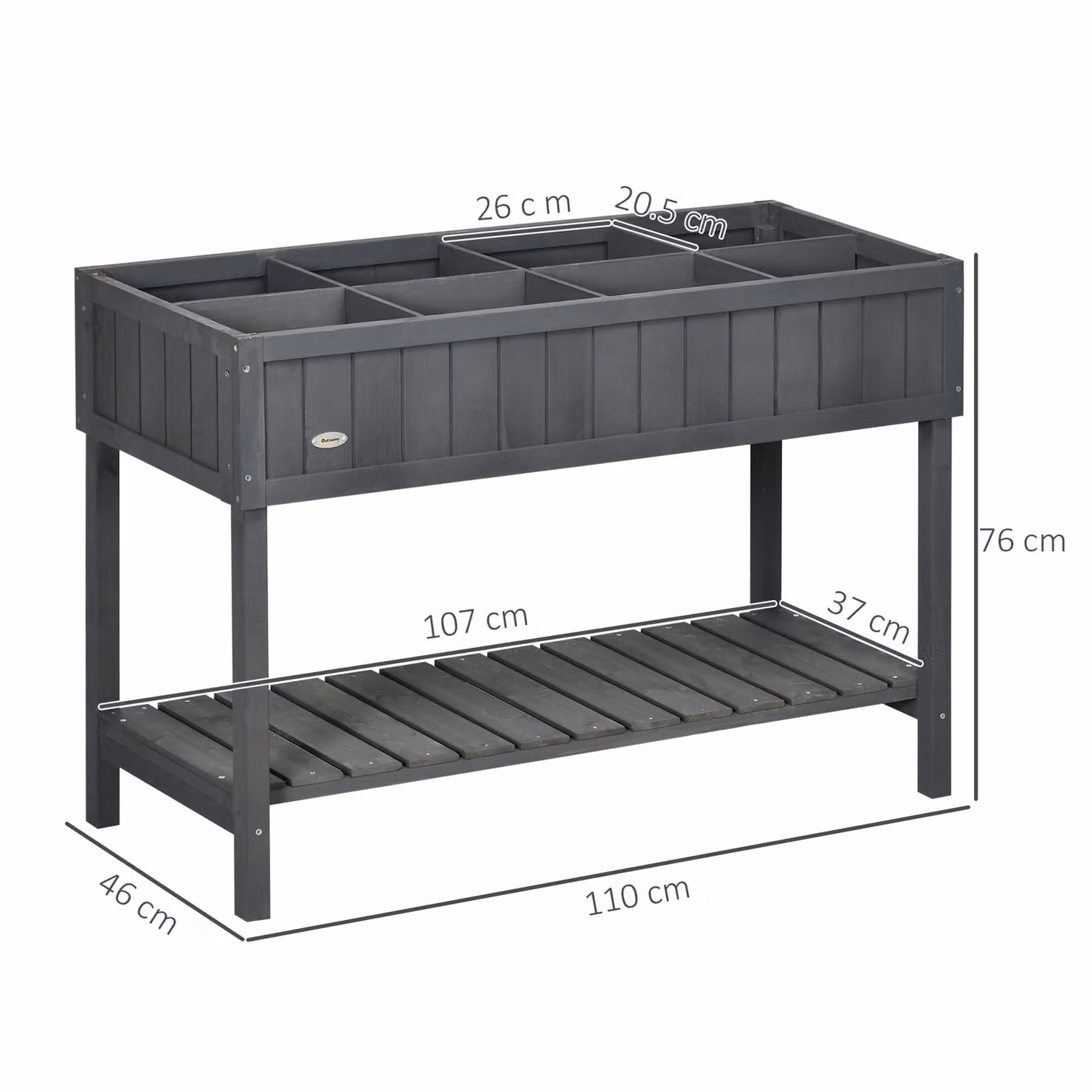 Outsunny Lacquered Fir Wood 8 Compartment Raised Bed in Grey, W/D/H: 110 x 76 x 46 cm – 3