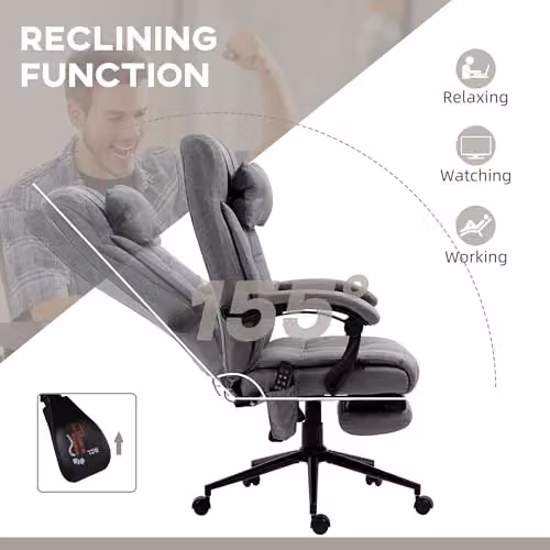 Vinsetto Grey Synthetic Leather Executive Massage Office Chair with Heating and 4-Point Vibration – 6