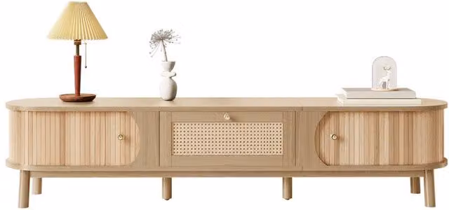 Matteo Rustic Brown and Beige Rattan and Solid Wood TV Cabinet W/D/H: 170 x 39.5 x 38 cm