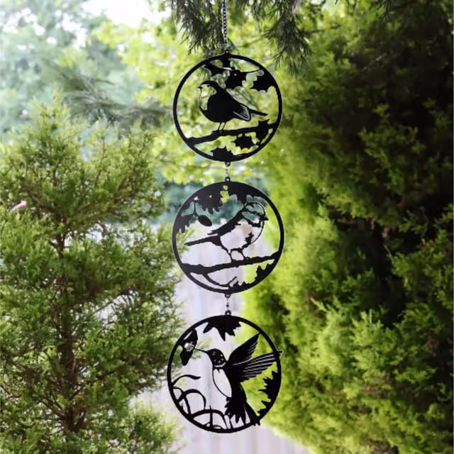 Betley Butterfly Bird Hanging Silhouette Trio Spinner in Black Metal