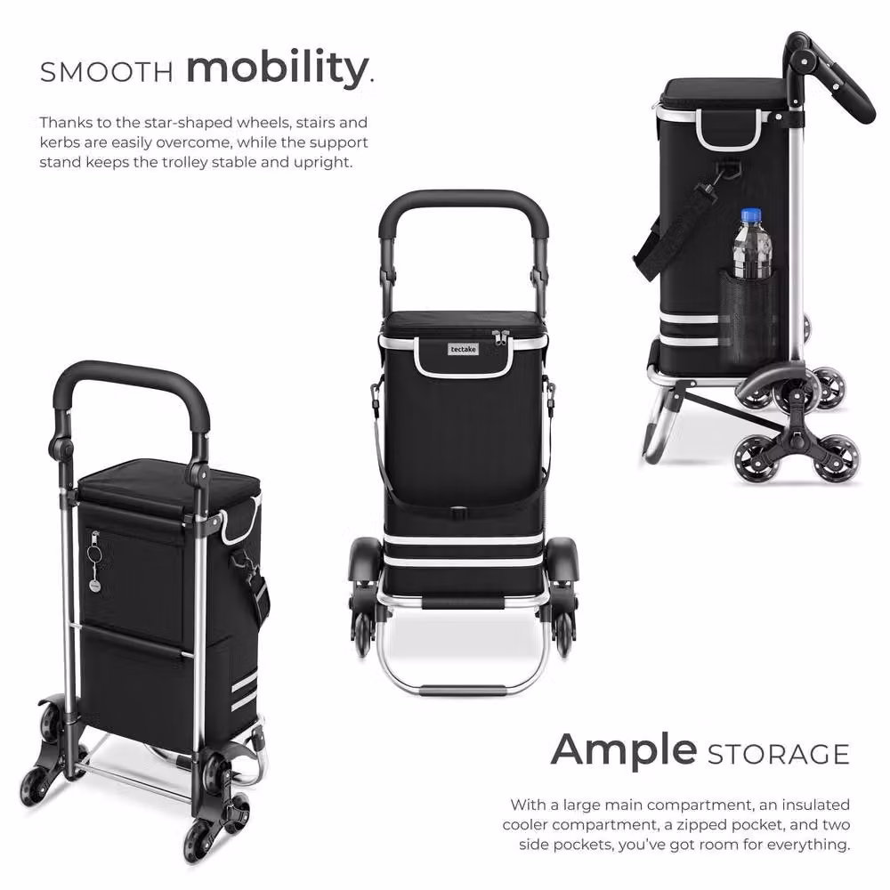tectake 3-in-1 Foldable Shopping Trolley with Cooler Bag, Black – 3