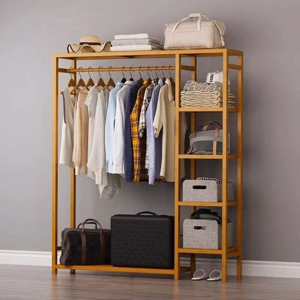 FLAVORA 6 Tier Bamboo Garment Rack Storage Wardrobe in Natural Brown – 3