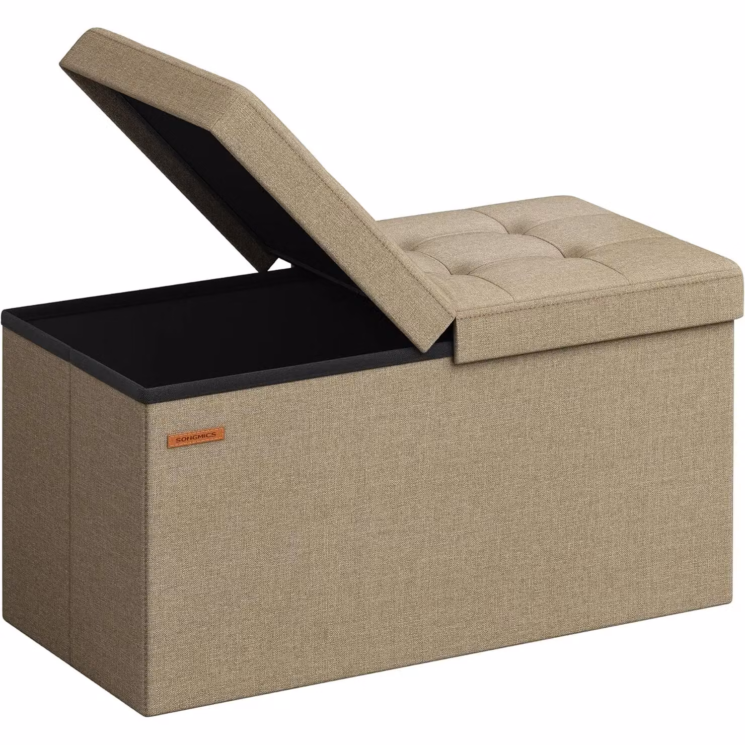 SONGMICS Medium Foldable Storage Bench Ottoman with Padded Flipping Lid in Brown – 3