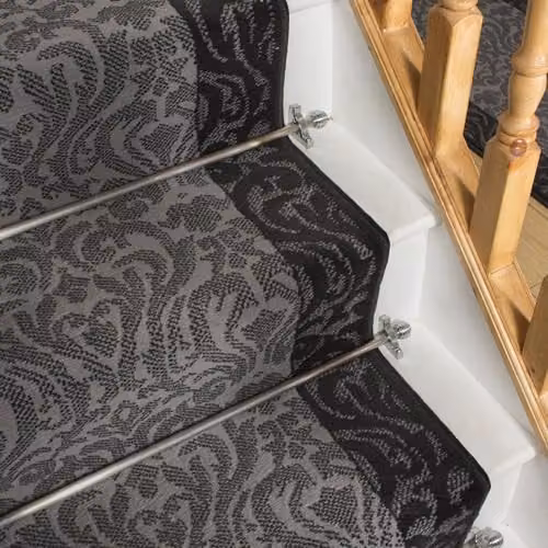 runrug Baroque Stair Runner in Black and Grey, Machine Woven Polypropylene, W: 60 cm, L: 480 cm – 4