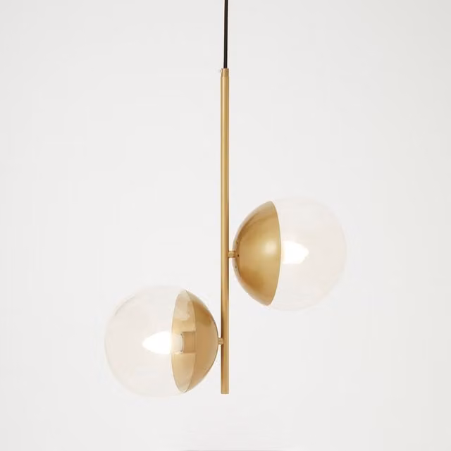 Interiors by Premier Revive Gold Pendant Light with Two Transparent Glass Sphere Shades