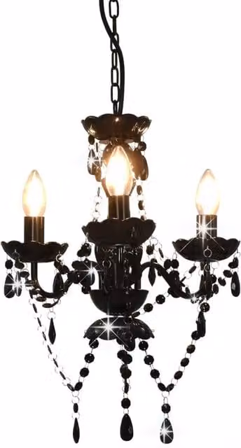 Berkfield Home Round Chandelier with Beads in Black and Transparent Glass, 3 x E14
