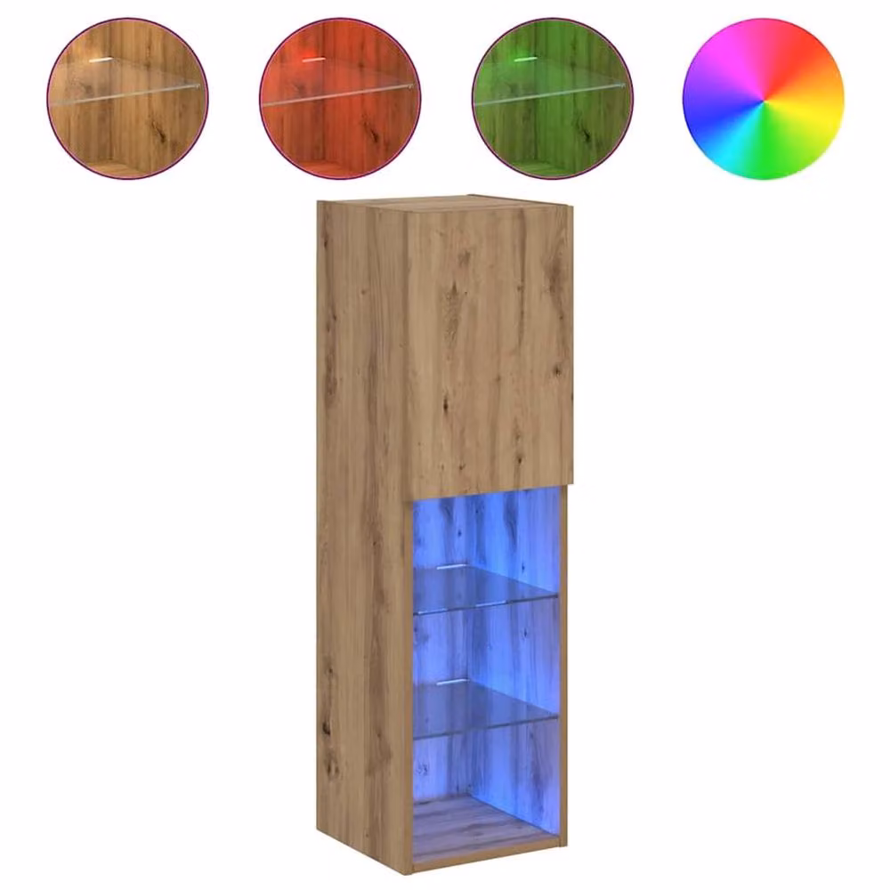 Berkfield Home Set of 2 Artisan Oak TV Cabinets with LED Lights in Brown, W/D/H: 30.5 x 30 x 102 cm – 3