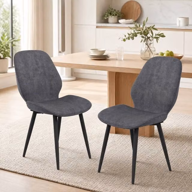 STILVORA Set of 2 Modern Grey Dining Chairs with Metal Legs – 1