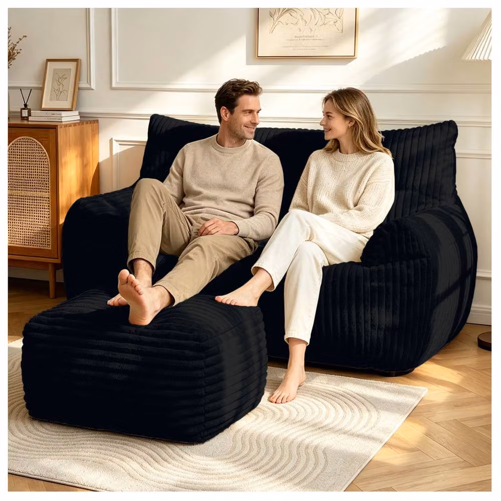 STILVORA 2-Seater Click Clack Sofa Bed in Black Corduroy Fabric – 2