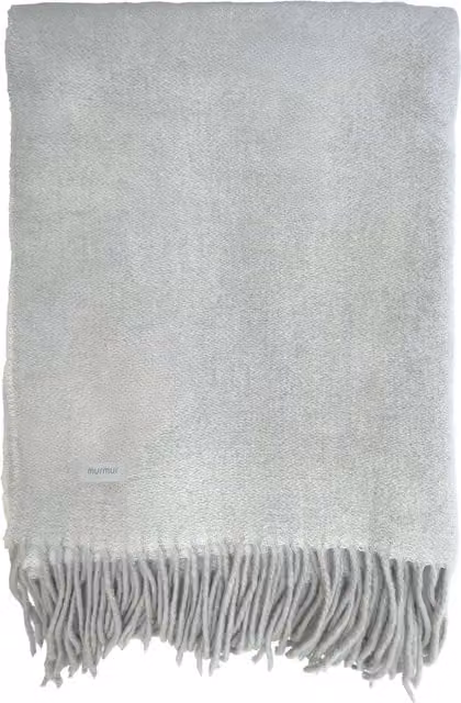 Murmur Aven Woven Wool and Linen Throw with Fringes in Cloud Grey
