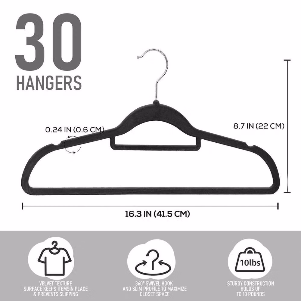 KORVIXA 30 Pack Black Non Slip Velvet Flocked Clothes Hangers with Swivel Hook – 2