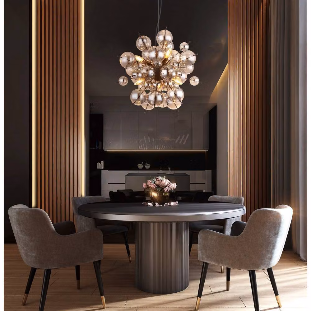 Globo Lighting Udo Sphere Pendant Light with Smoke Glass Shade and Black Metal Finish, 6x E14, Diameter: 55 cm – 5
