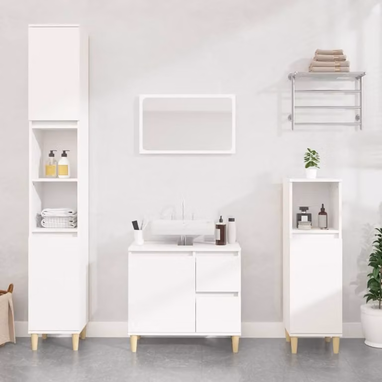 Berkfield Home White Bathroom Cabinet with Hinged Doors and Open Shelf, W/D/H: 30 x 30 x 190 cm