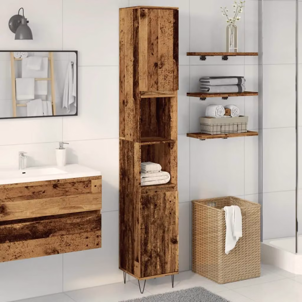 Berkfield Home Classic Wall Mounted Bathroom Cabinet in Old Wood Brown, W/D/H: 30 x 30 x 190 cm – 3
