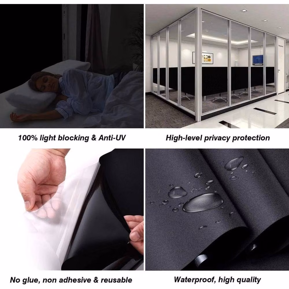 NESTLUNE Self-Adhesive 100% Blackout Window Film for Privacy, Black, W: 100 cm x H: 100 cm – 4