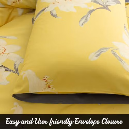 Pamposh Super King Duvet Set, Floral Brushed Microfibre Bedding with Pillowcases, Grey or Yellow, W: 220 cm x L: 260 cm – 5