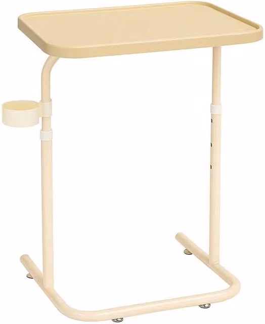VOGREX Height Adjustable Foldable Overbed Table and Laptop Side Table in Beige