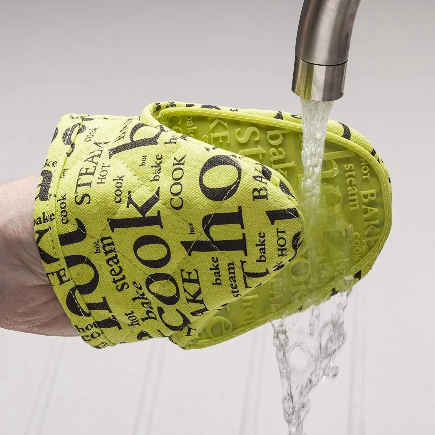 Zeal Silicone Mini Oven Mitt and Pot Holder with Hot Print Design in Lime Green – 3