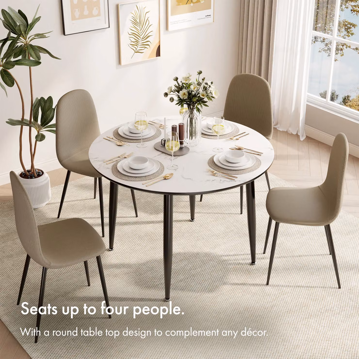 VonHaus Parma Round 4 Seater Mid Century Dining Table in White, Diameter: 110 cm, Height: 75 cm – 2