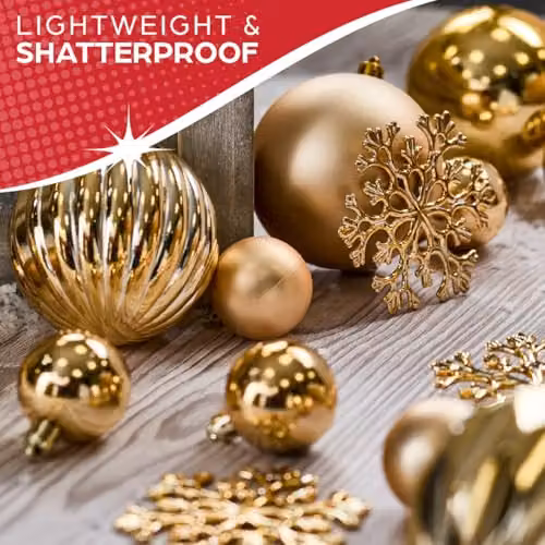 The Christmas Workshop Set of 50 Shatterproof Textured Gold Baubles for Christmas Tree Decoration – 7