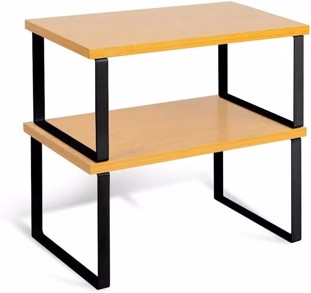 Nordara Stackable Kitchen Cupboard Shelf Organiser, Natural and Black, Set of 2 – 1