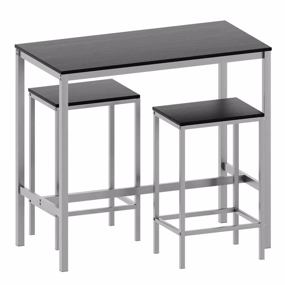 SPETLEK Modern Black Table and 3-Piece Barstool Set – 2