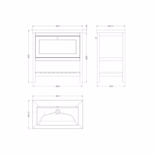 Balterley Floor Standing Bathroom Vanity Unit with Basin and Open Shelf, Indigo Blue, W: 81.3 cm, D: 46.2 cm, H: 84.5 cm – 3