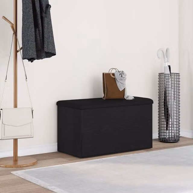 Berkfield Home Black Oak Storage Bench W/D/H: 80 x 40 x 45 cm