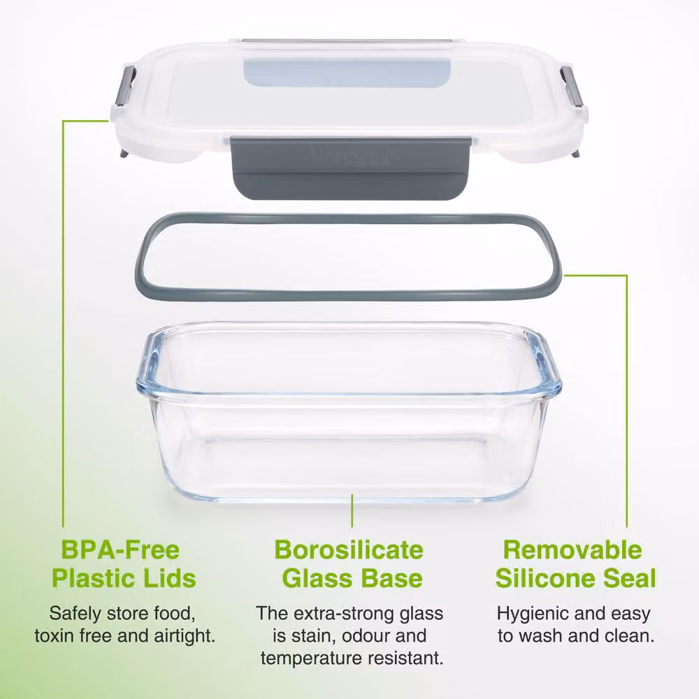 VonShef 12 Piece Glass Meal Prep Food Storage Containers with Airtight Snap Lids, Transparent – 4