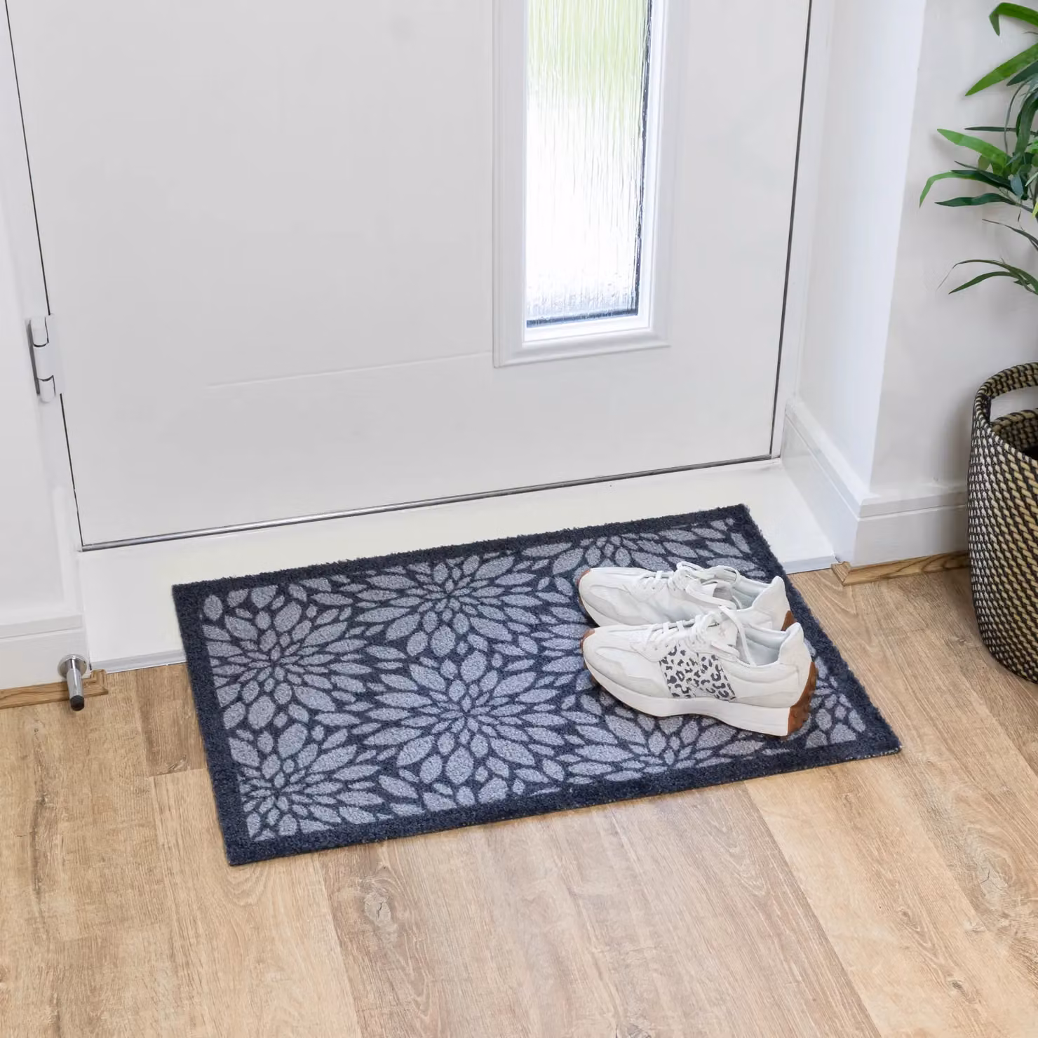 JVL Mega Machine Washable Floral Doormat, Blue and Grey, W: 50 cm, D: 150 cm – 3
