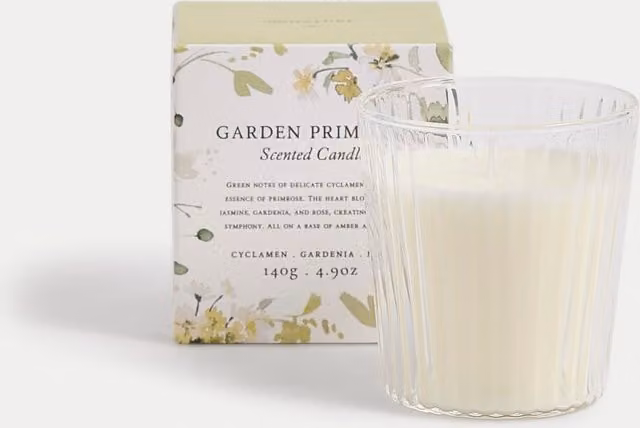 Signature Pink and White Primrose Scented Tabletop Candle in Glass