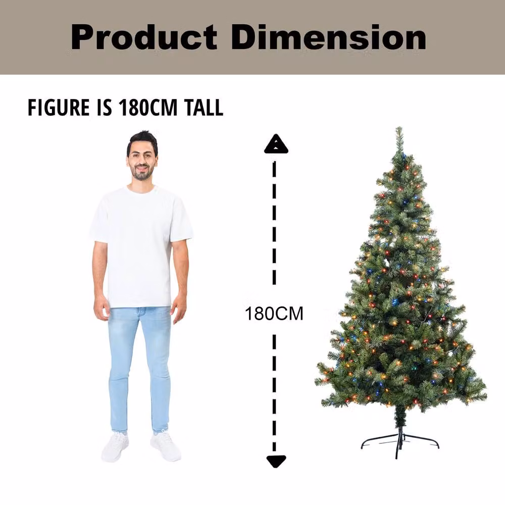 Shatchi 6ft Alaskan Pine Christmas Tree in Green with Multicolour RGB LED Lights – 4