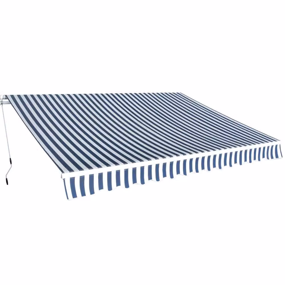 Berkfield Home Manual Operated Folding Awning in Blue and White Striped Polyester with Aluminium Frame, Width: 350 cm – 2
