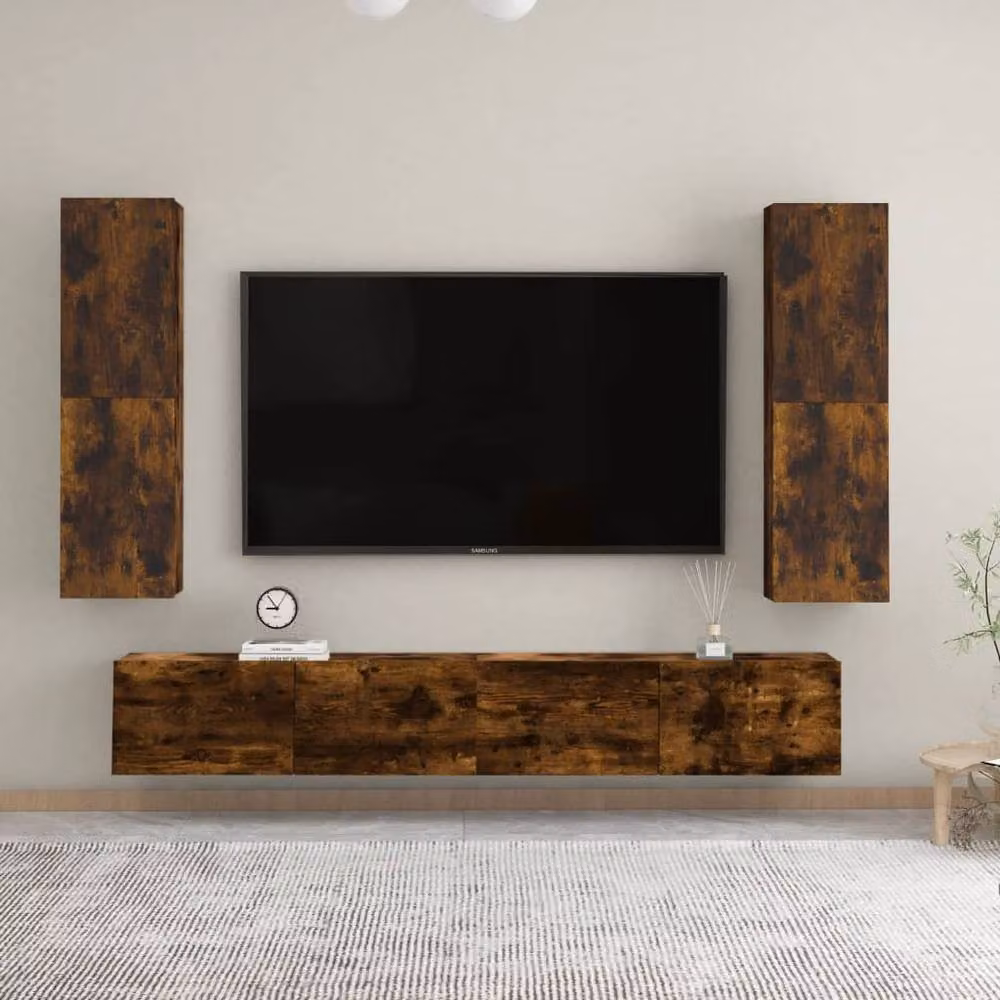 Berkfield Home Wall-mounted TV Cabinet in Smoked Oak Brown, W: 30.5 cm, D: 30 cm, H: 110 cm – 4