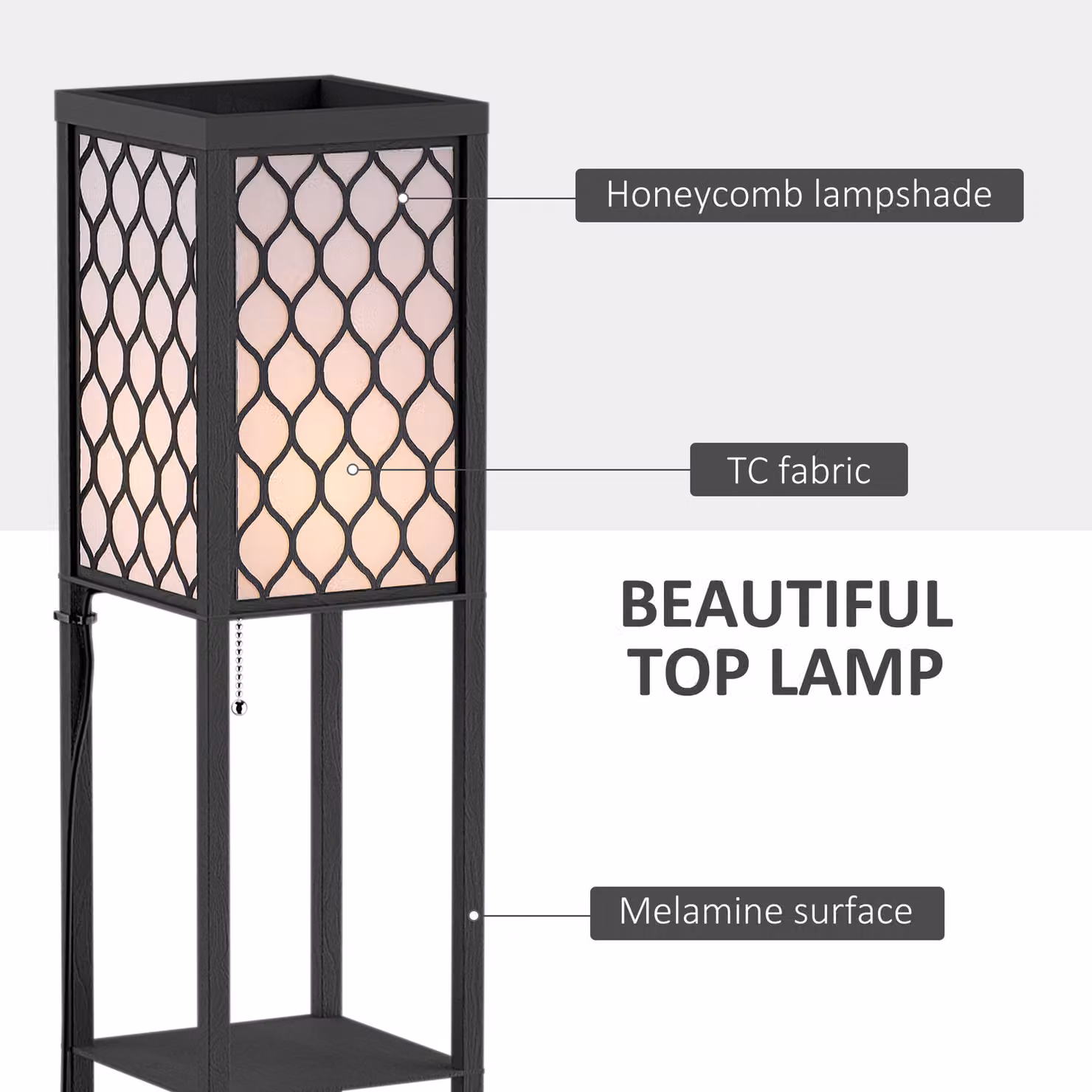 HOMCOM Set of 2 Modern Black Three-Shelf Floor Lamps with Wood and Metal Design – 4