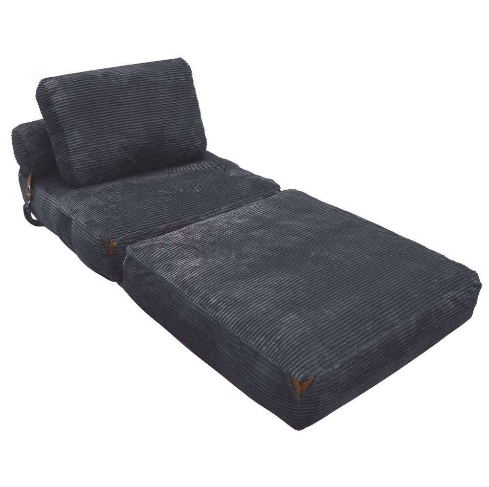 STILVORA Grey Striped Floor Sofa Bed with Foam Padding and Side Pockets – 4