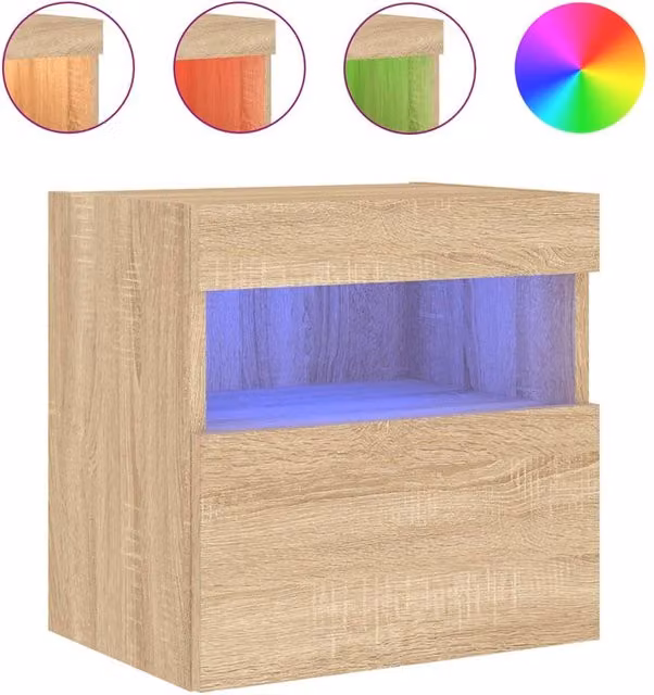 Berkfield Home Modern Wall-Mounted TV Cabinet with Integrated LED Lights in Sonoma Oak Brown, W/D/H: 40 x 30 x 40 cm