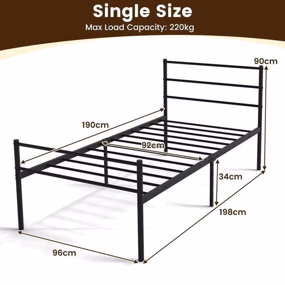 KORVIXA Single Size Metal Bed Frame with Footboard in Black, W/D/H: 90 x 200 cm – 2