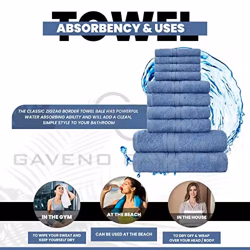 Gaveno Cavailia 10 Piece Egyptian Cotton Towel Set in Blue – 4