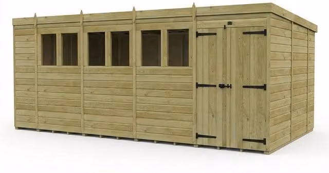 Buttercup Farm Brown Timber Pent Garden Shed with Double Doors and Windows, W/D/H: 305 x 305 x 210 cm – 1