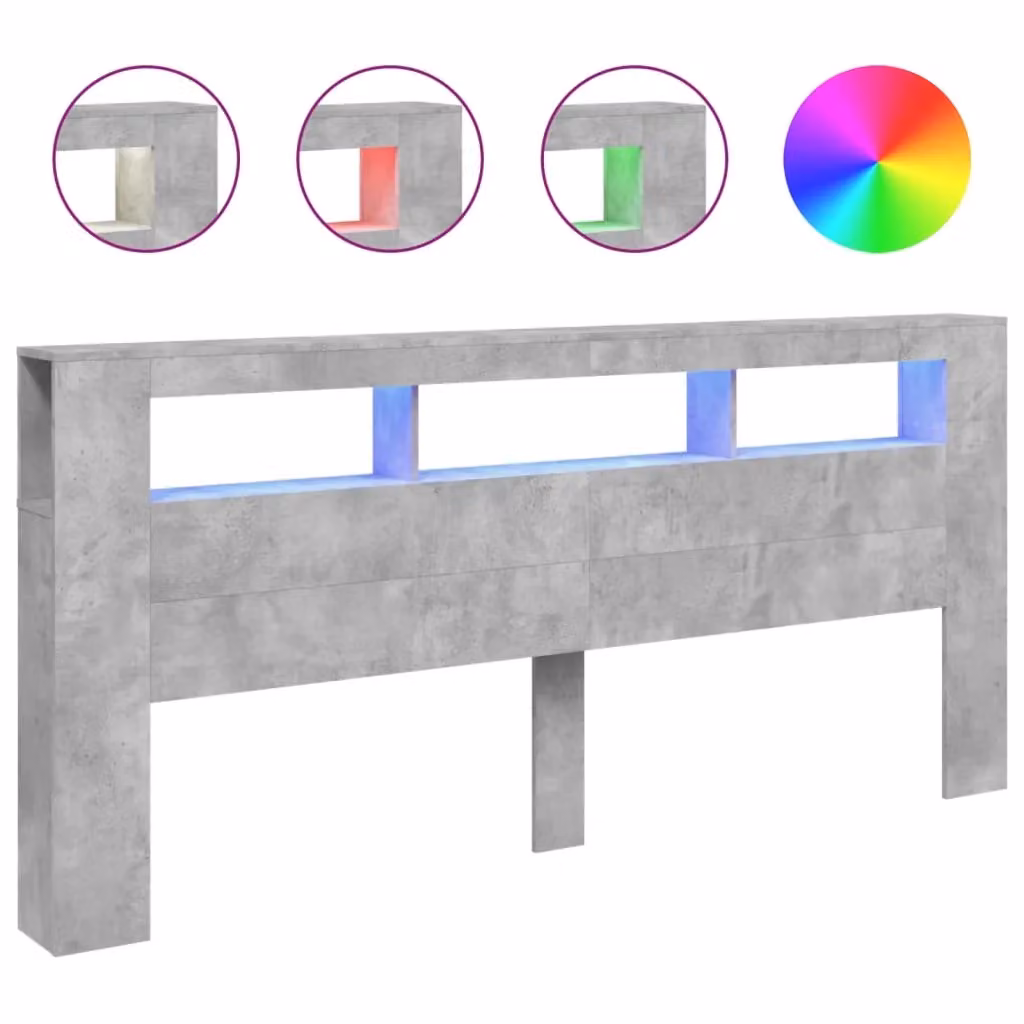 Berkfield Home Modern LED Headboard in Concrete Grey with Integrated Shelf and USB Charging Port, W/D/H: 220 x 18.5 x 103.5 cm – 2