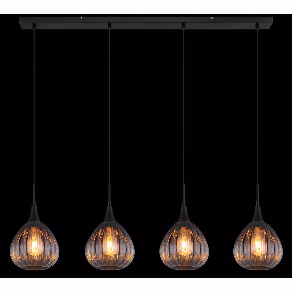 Globo Lighting Olsen Bar Pendant Light with Black Metal and Smoke Glass Shades, 4x E27, Height: 120 cm, Width: 120 cm, Depth: 20 cm – 6