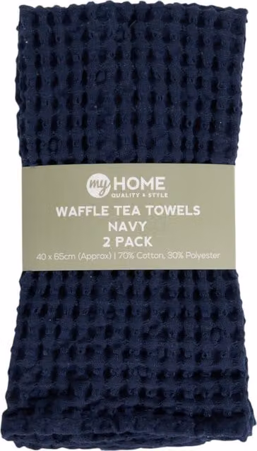 My Home Pack of 2 Highly Absorbent Blue Waffle Pique Tea Towels