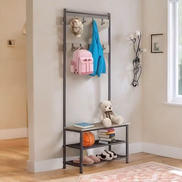 Pirlo Plush Hall Tree Coat Stand with Shoe Storage and 9 Hooks in Brown – 1