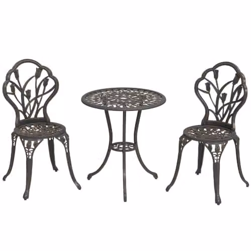 Outsunny 3 Piece Retro Aluminium Bistro Set in Bronze with Umbrella Hole