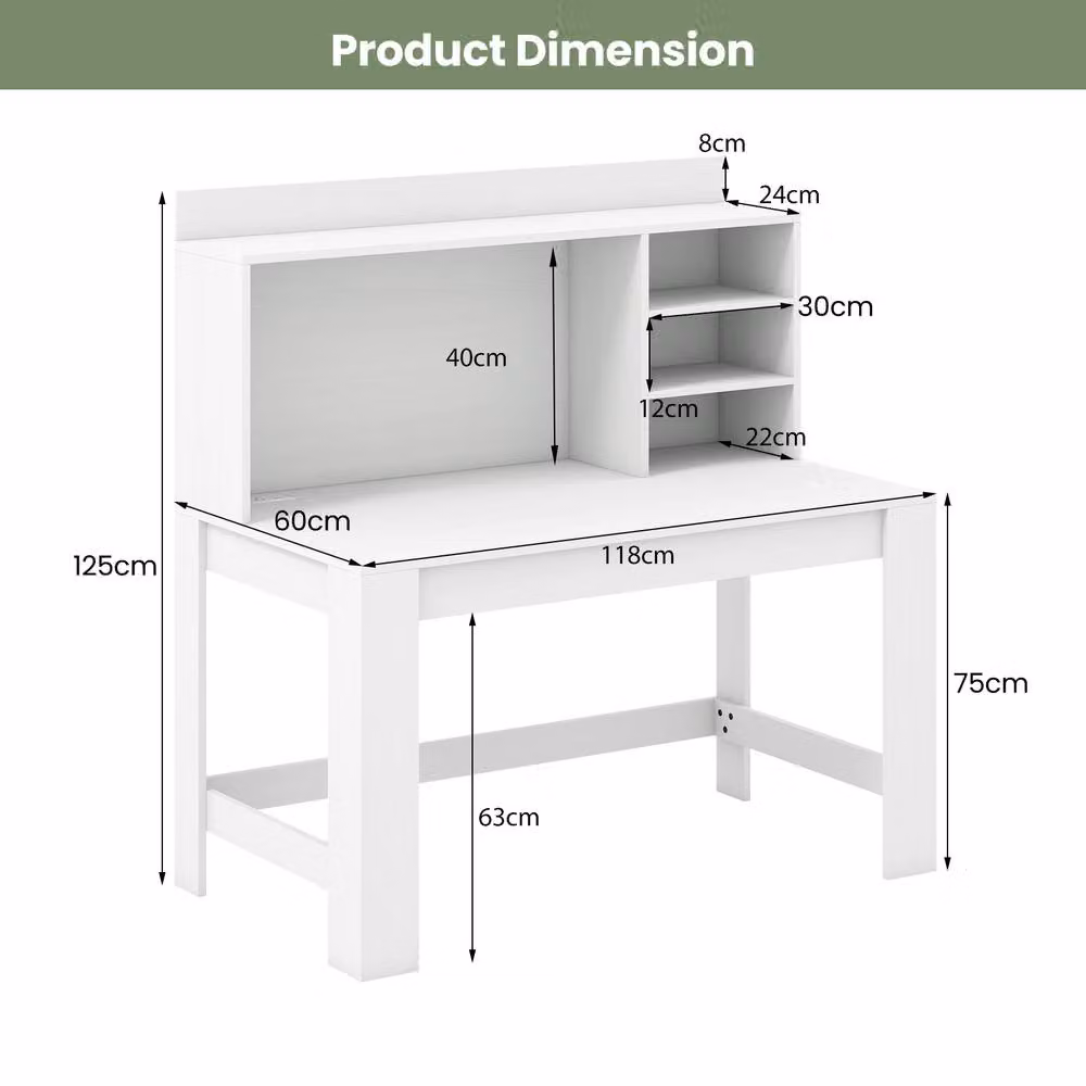 Costway Modern Wooden Computer Desk with Hutch in White – 2