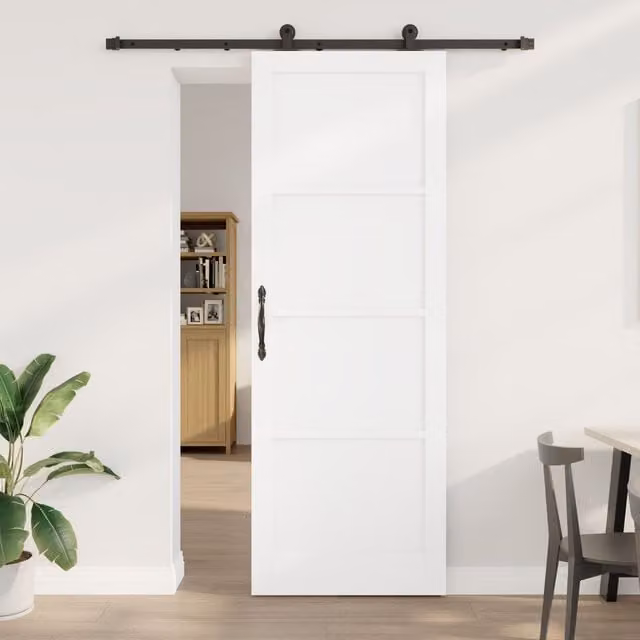 Berkfield Home Modern White Lacquered Solid Wood Sliding Door with Hardware Set W: 83 cm, H: 232 cm