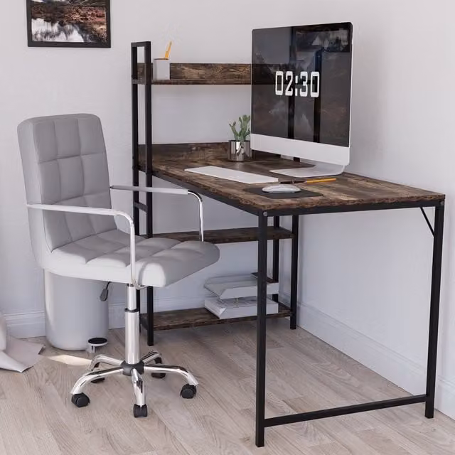 Vida Designs Calbo Modern Grey Synthetic Leather Task Chair with Armrests and 360 Degree Swivel
