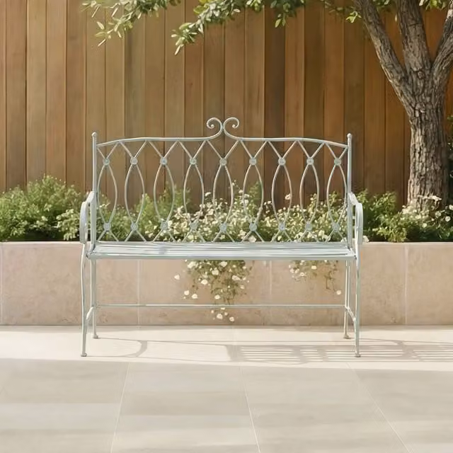 Charles Bentley Heritage Green Rustic Metal 2 Seater Garden Bench, W: 104 cm, H: 92.5 cm, D: 55 cm